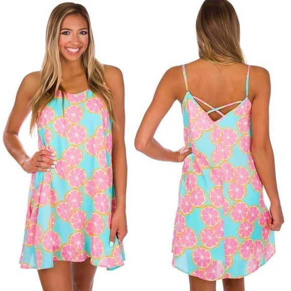 Lauren James Lola Swing Dress in Main Squeeze Citrus Grapefruit Mini Flowy Dress - Picture 1 of 15
